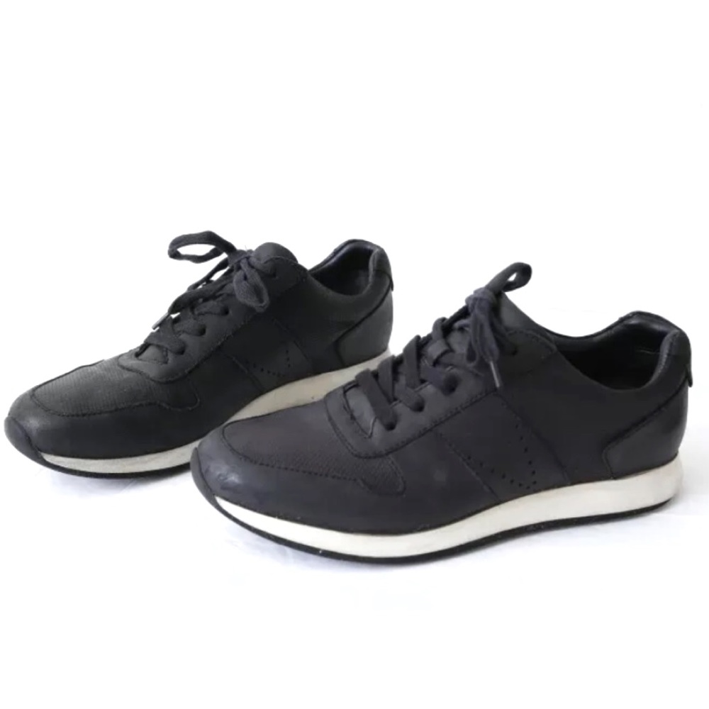 VINCE Black Leather Lace Up Sneakers Shoes